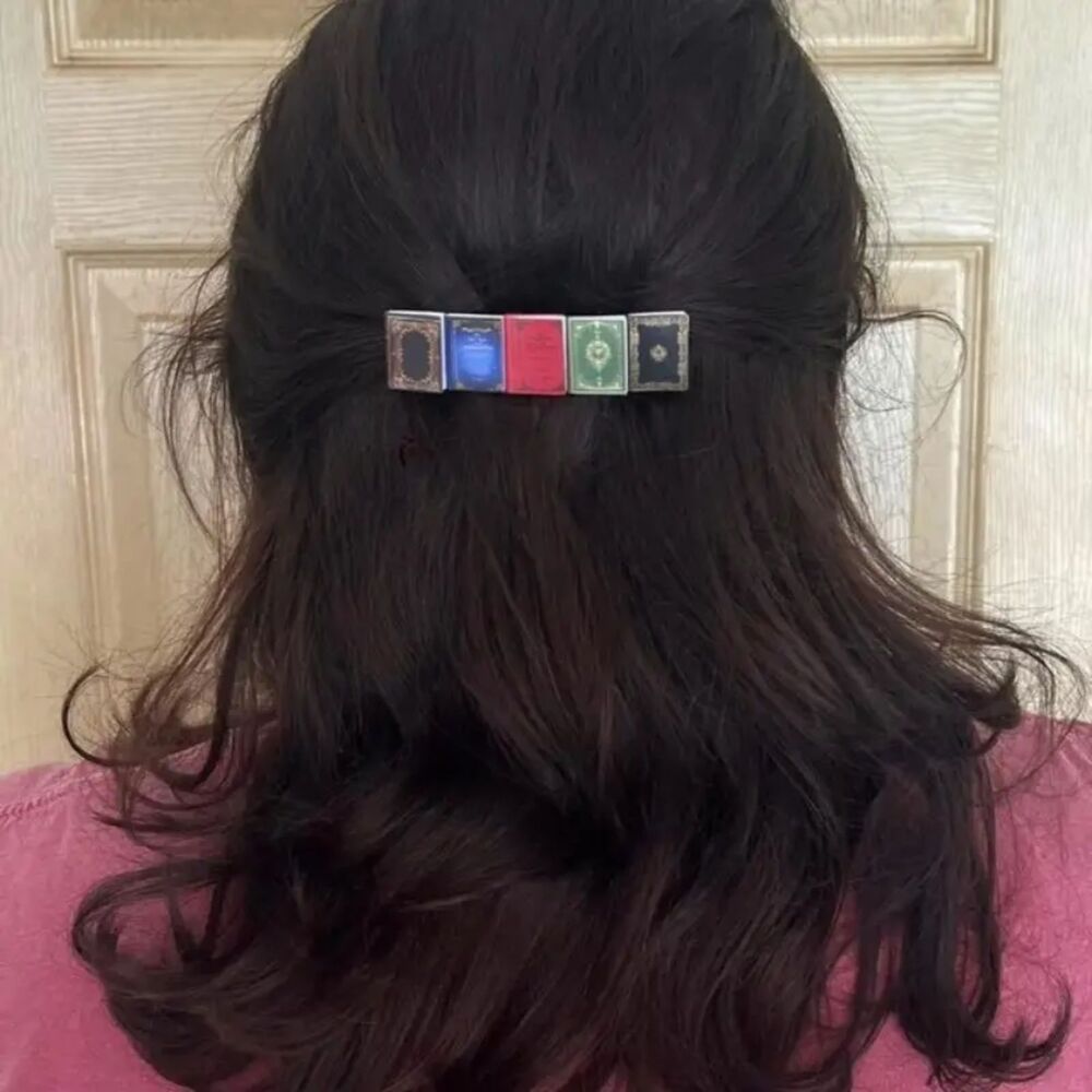 Miniature Book, Library Lover, Reader, Reading Barrette Hair Clip - Red/Blue